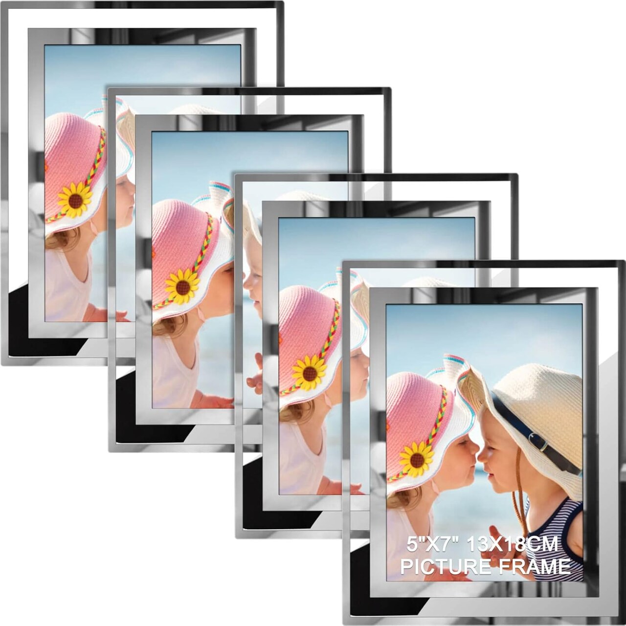 5x7 Picture Frames Set of 4, Silver Mirror Glass Photo Frame for Tabletop Display(Classic silver)7"L x 5"W